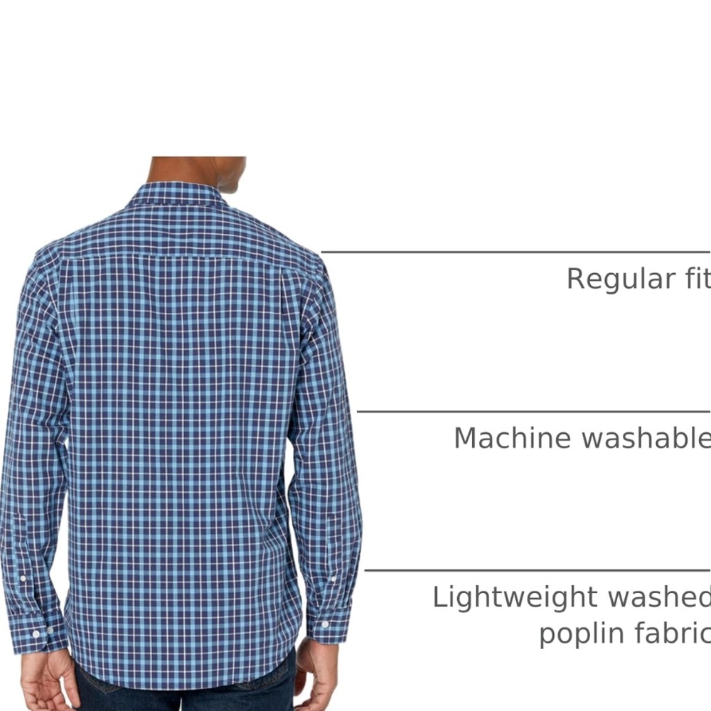 Men's XXL Regular-Fit Long-Sleeve Blue Plaid Poplin Shirt, - Picture 7 of 9